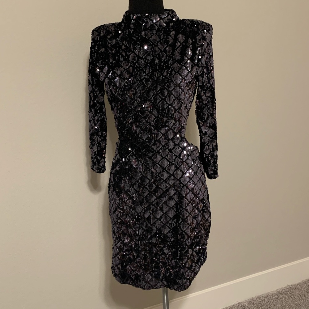 Deep back blue sequin dress